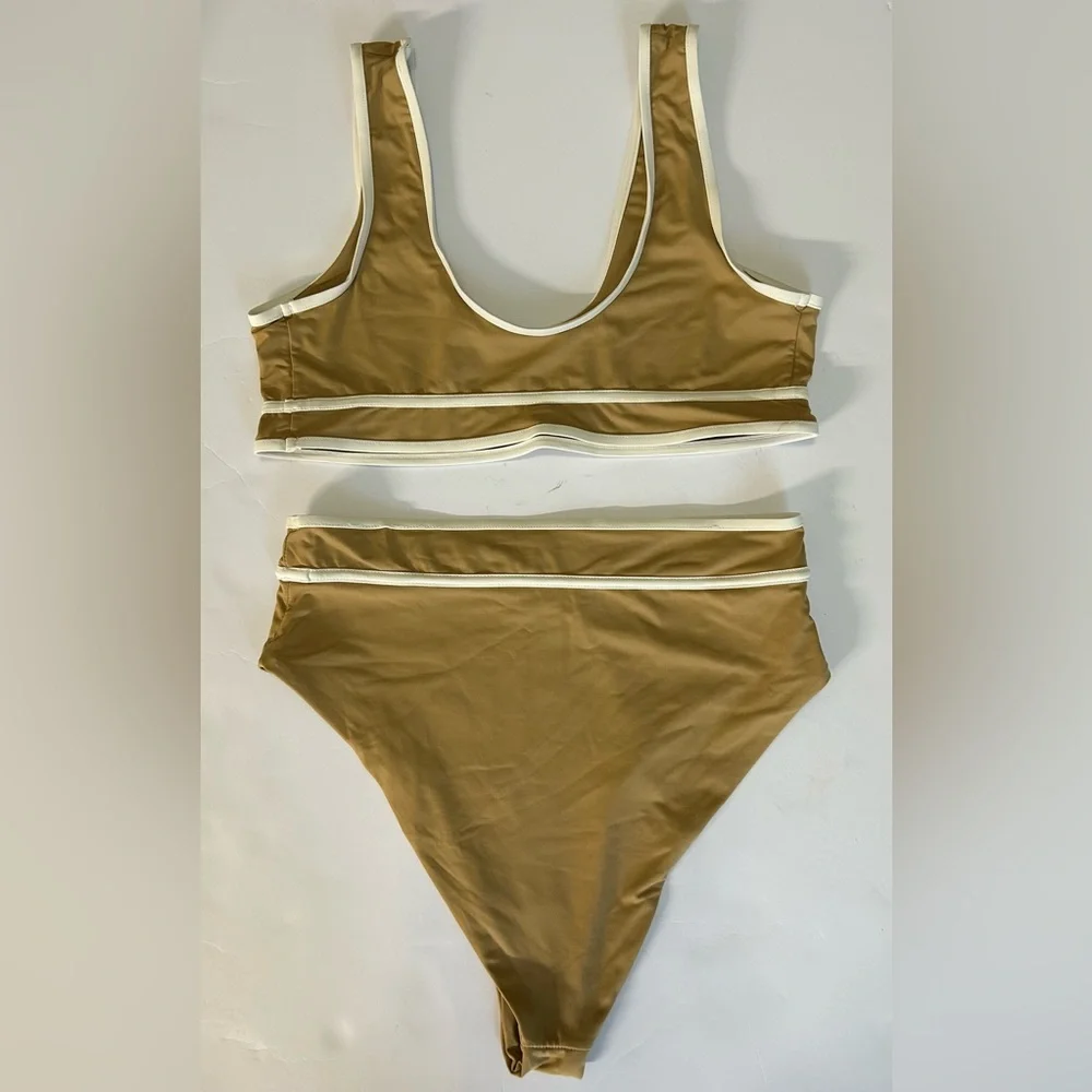Stone Fox Swim Tan Bikini Set Size Top Medium Size Bottom Small